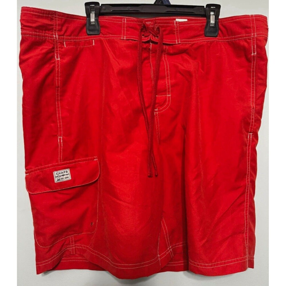 Chaps Men’s Swim Trunks XL Red Solid Drawstring Pockets Lined